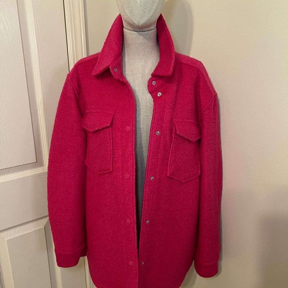 H&M Fuchsia Pink Wool blend Shirt Jacket Size M Like New Condition - Picture 4 of 11